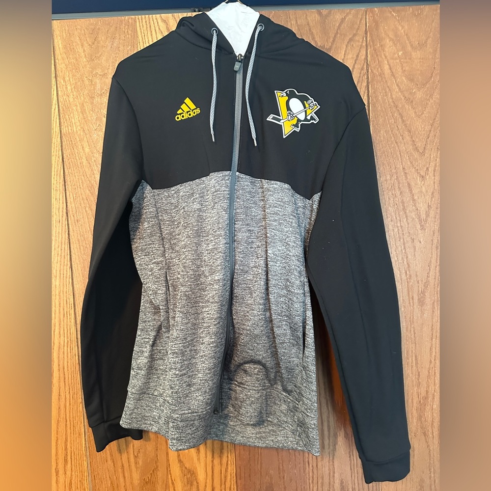 NHL Pittsburgh Penguines Adidas Black and Gray Men’s Jacket